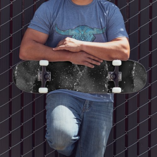 Moody Agate  Onyx Black Silver Vampy Goth Glitter Skateboard