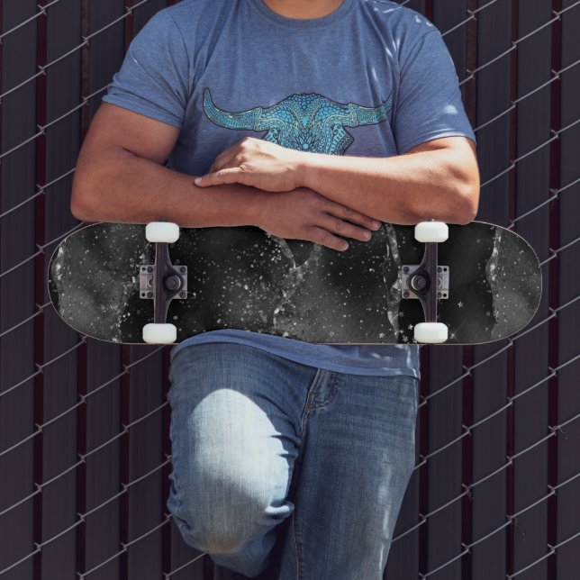 Moody Agate | Onyx Black Silver Vampy Goth Glitter Skateboard (Outdoor 3)