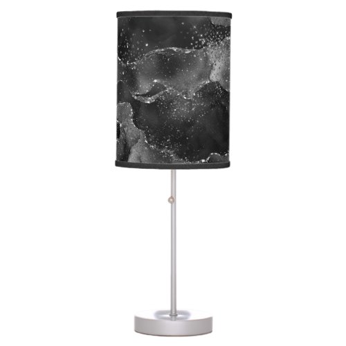 Moody Agate  Onyx Black Silver Vampy Goth Glitter Table Lamp