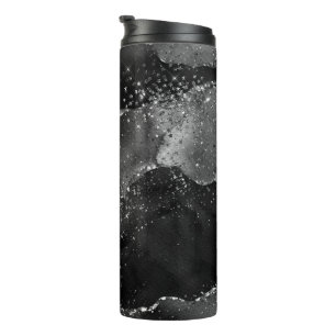 Moody Agate Onyx Black Silver Vampy Goth Glitter Thermal Tumbler