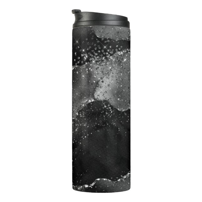 Moody Agate | Onyx Black Silver Vampy Goth Glitter Thermal Tumbler (Rotated Right)