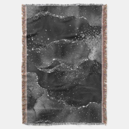 Moody Agate  Onyx Black Silver Vampy Goth Glitter Throw Blanket