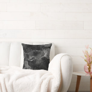 Moody Agate   Onyx Black Silver Vampy Goth Glitter Throw Pillow
