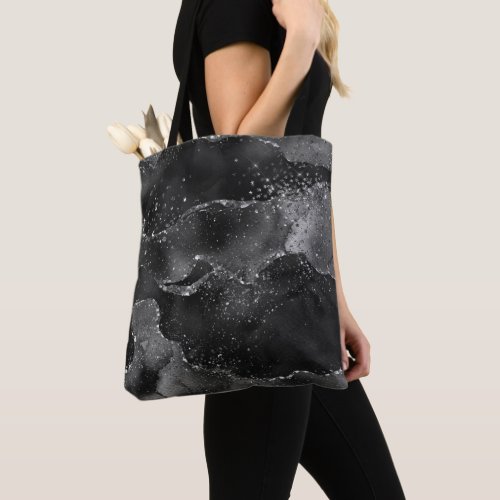 Moody Agate  Onyx Black Silver Vampy Goth Glitter Tote Bag