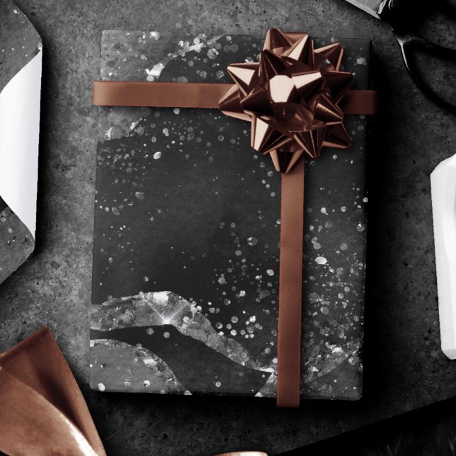 Moody Agate | Onyx Black Silver Vampy Goth Glitter Wrapping Paper (Creator Uploaded)