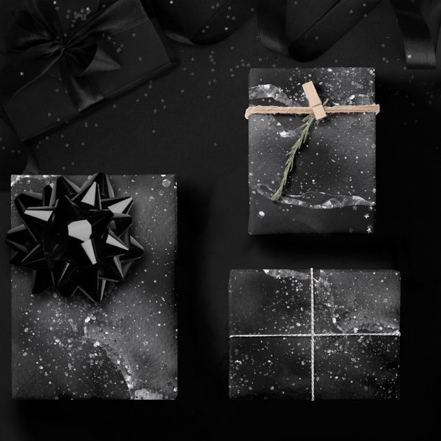 Moody Agate | Onyx Black Silver Vampy Goth Glitter Wrapping Paper Sheets (Creator Uploaded)