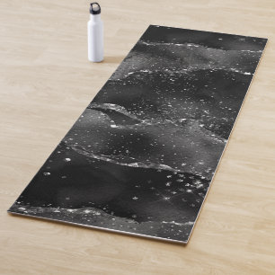 Moody Agate Onyx Black Silver Vampy Goth Glitter Yoga Mat