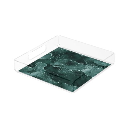 Moody Agate  Teal Green Malachite Rich Jewel Tone Acrylic Tray