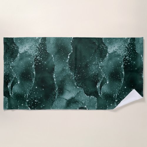 Moody Agate  Teal Green Malachite Rich Jewel Tone Beach Towel