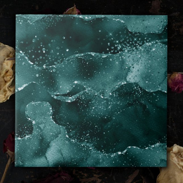 Moody Agate | Teal Green Malachite Rich Jewel Tone Ceramic Tile (Creator Uploaded)