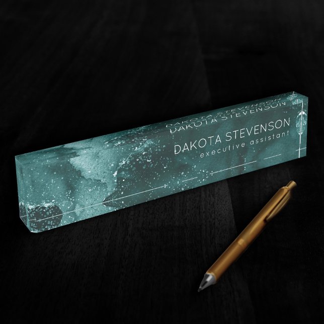 Moody Agate | Teal Green Malachite Rich Jewel Tone Desk Name Plate (Creator Uploaded)