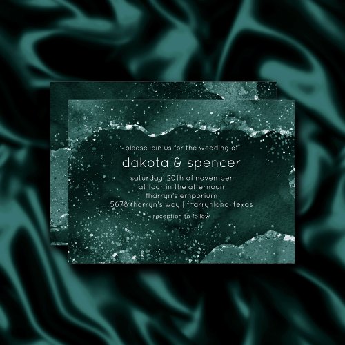 Moody Agate  Teal Green Malachite Rich Jewel Tone Invitation