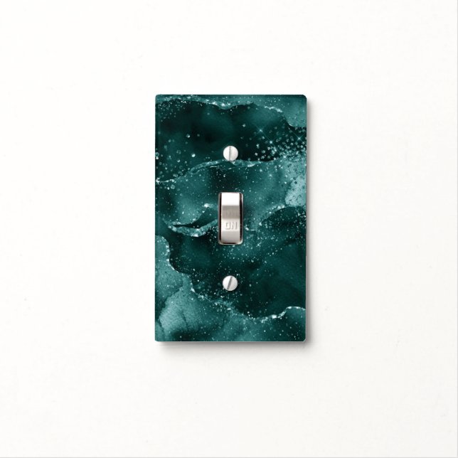 Moody Agate | Teal Green Malachite Rich Jewel Tone Light Switch Cover (In Situ)