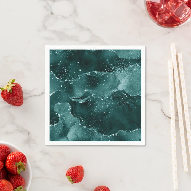 Moody Agate | Teal Green Malachite Rich Jewel Tone Napkins (Insitu)