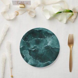 Moody Agate Teal Green Malachite Rich Jewel Tone Paper Plates