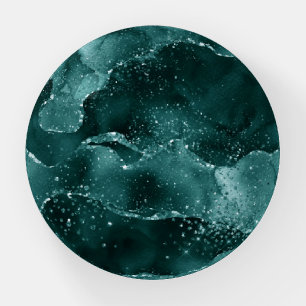 Moody Agate   Teal Green Malachite Rich Jewel Tone Paperweight