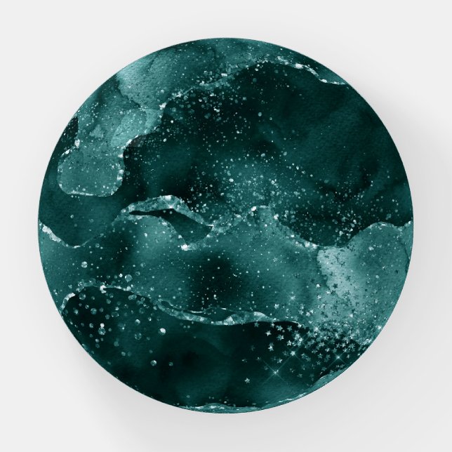 Moody Agate | Teal Green Malachite Rich Jewel Tone Paperweight (Front)