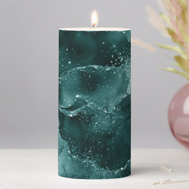 Moody Agate | Teal Green Malachite Rich Jewel Tone Pillar Candle (In Situ)
