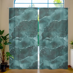 Moody Agate Teal Green Malachite Rich Jewel Tone Sheer Curtains