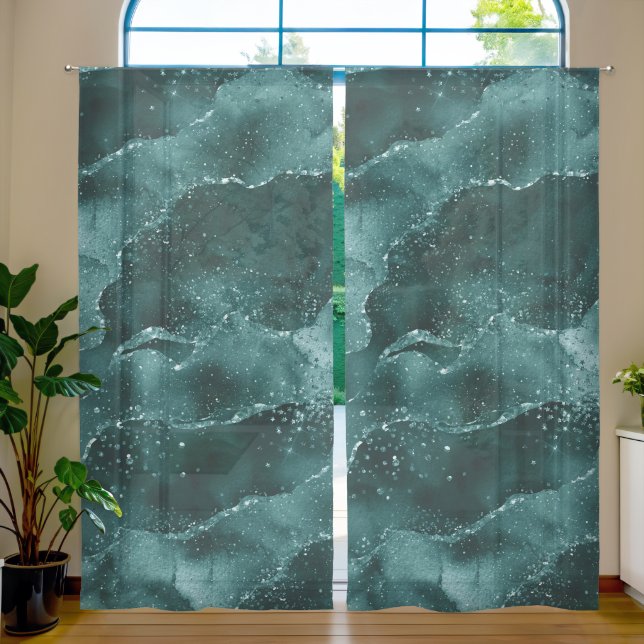 Moody Agate | Teal Green Malachite Rich Jewel Tone Sheer Curtains (Living Room)