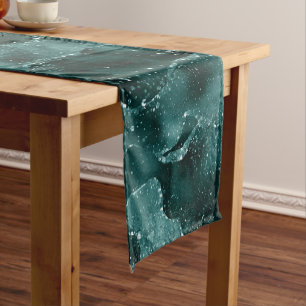 Moody Agate Teal Green Malachite Rich Jewel Tone Short Table Runner