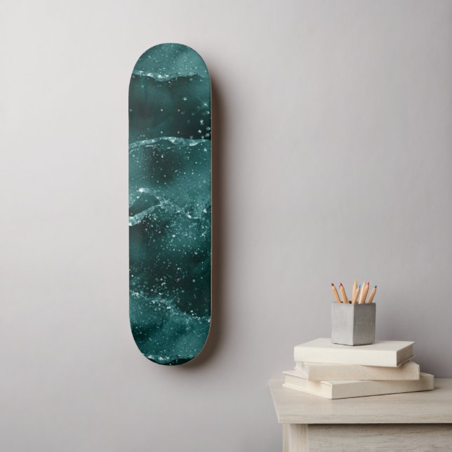 Moody Agate | Teal Green Malachite Rich Jewel Tone Skateboard (Wall Art)