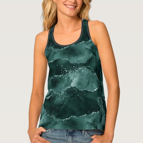 Moody Agate  Teal Green Malachite Rich Jewel Tone Tank Top