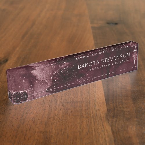 Moody Agate  Wine Bordeaux Sangria Merlot Maroon Desk Name Plate