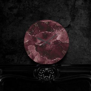 Moody Agate   Wine Bordeaux Sangria Merlot Maroon Round Clock