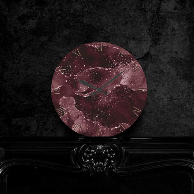 Moody Agate | Wine Bordeaux Sangria Merlot Maroon Round Clock (Creator Uploaded)