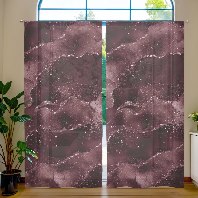 Moody Agate | Wine Bordeaux Sangria Merlot Maroon Sheer Curtains (Living Room)