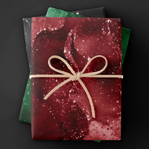 Moody Agates Luxury Holiday Red Green and Black Wrapping Paper Sheets