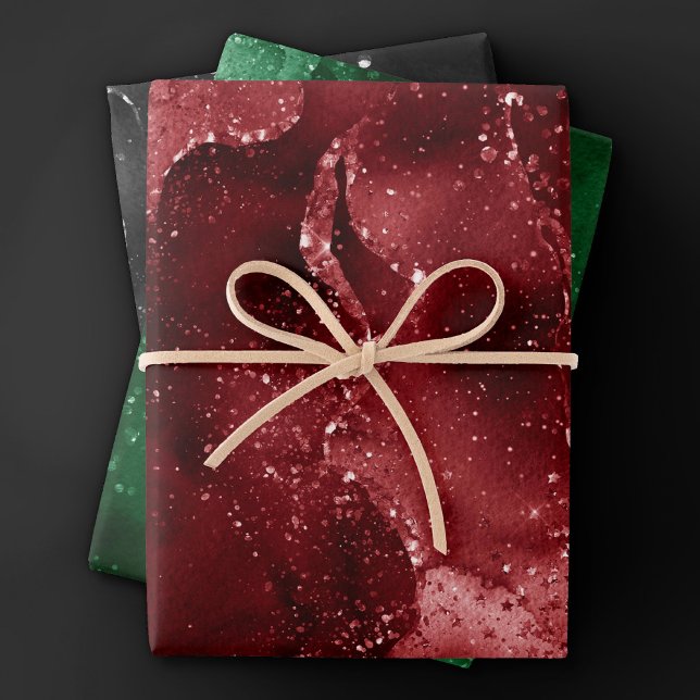 Moody Agates | Luxury Holiday Red Green and Black Wrapping Paper Sheets (Creator Uploaded)