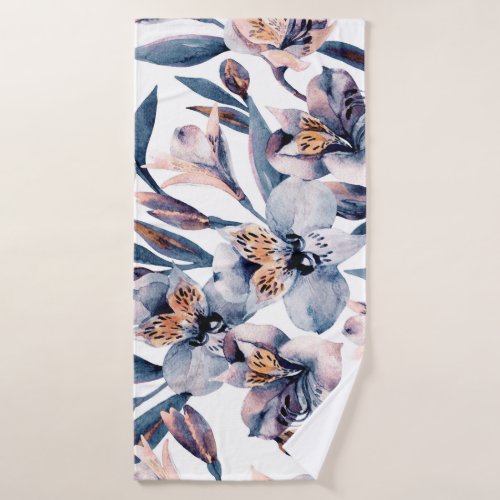 Moody Alstroemeria Watercolor Flowers Pattern Bath Towel