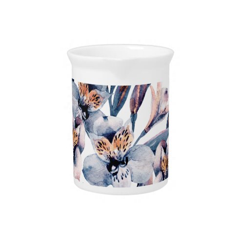 Moody Alstroemeria Watercolor Flowers Pattern Beverage Pitcher