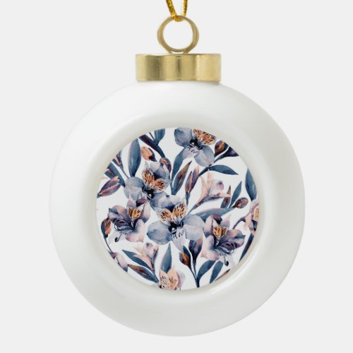 Moody Alstroemeria Watercolor Flowers Pattern Ceramic Ball Christmas Ornament