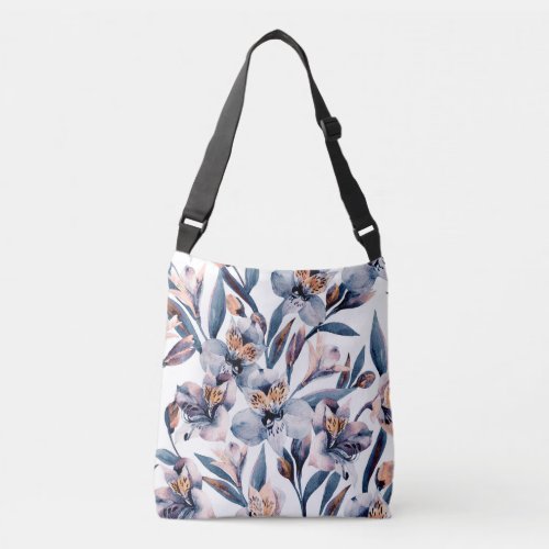 Moody Alstroemeria Watercolor Flowers Pattern Crossbody Bag