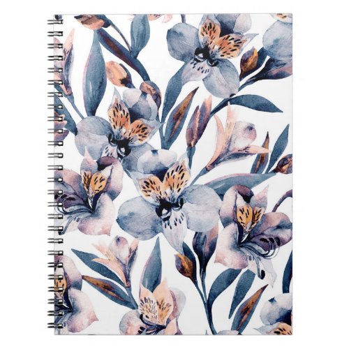 Moody Alstroemeria Watercolor Flowers Pattern Notebook