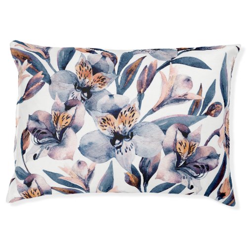 Moody Alstroemeria Watercolor Flowers Pattern Pet Bed