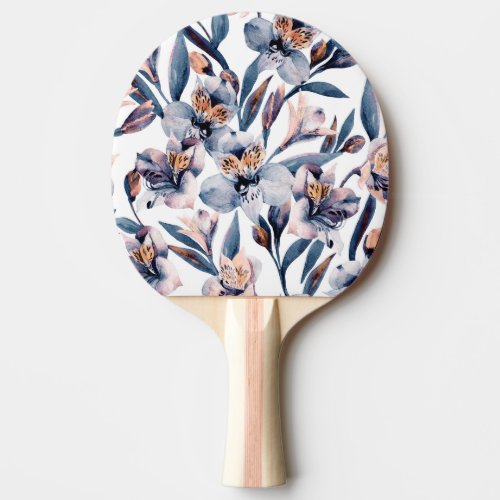 Moody Alstroemeria Watercolor Flowers Pattern Ping Pong Paddle