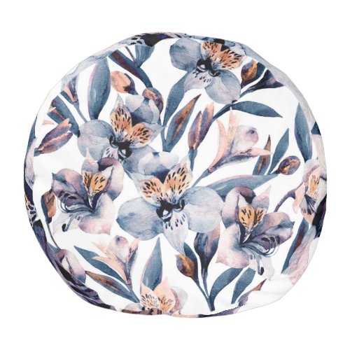 Moody Alstroemeria Watercolor Flowers Pattern Pouf