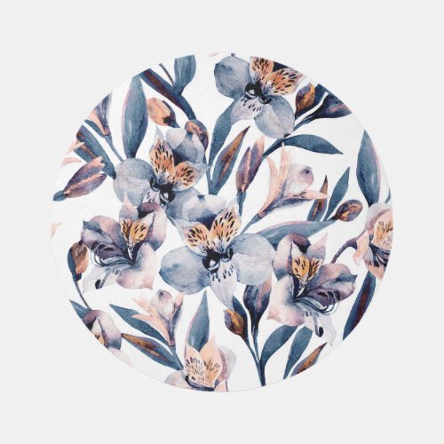 Moody Alstroemeria Watercolor Flowers Pattern Rug