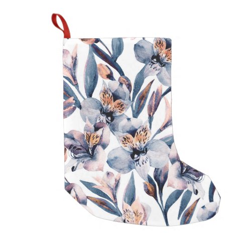 Moody Alstroemeria Watercolor Flowers Pattern Small Christmas Stocking