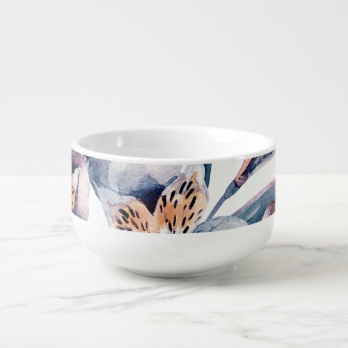 Moody Alstroemeria Watercolor Flowers Pattern Soup Mug