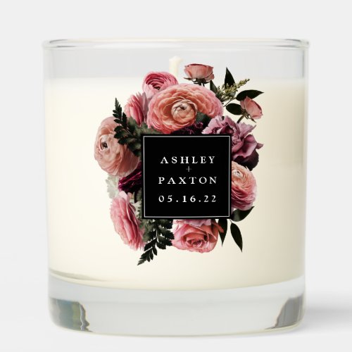 Moody and Romantic Pink Floral Bouquet on Black  Scented Candle
