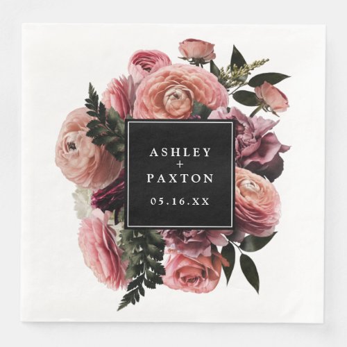 Moody and Romantic Pink Floral Bouquet Paper Dinner Napkins