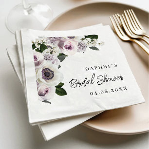 Moody Anemone and Purple Floral Bridal Shower Napkins