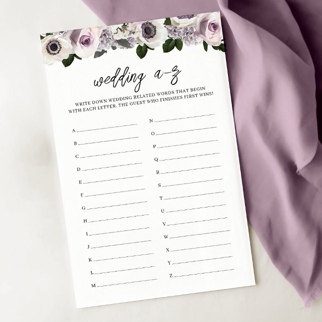 Moody Anemone Purple Floral Bridal Shower A-Z Game (Creator Uploaded)
