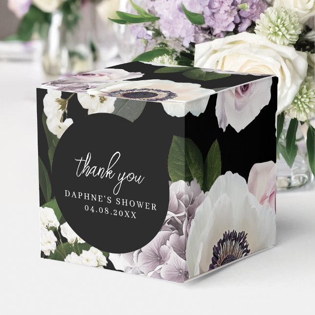 Moody Anemone & Purple Floral Bridal Shower Square Favor Boxes (Creator Uploaded)