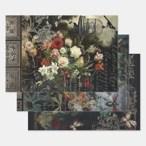 MOODY APOTHECARY GARDEN FLORALS DECOUPAGE  WRAPPING PAPER SHEETS
